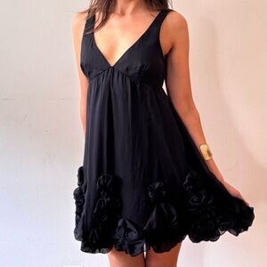 VTG Rebecca Taylor Silk Mini Dress, Silk Rosette Hem, Deep V Cut, Size 4